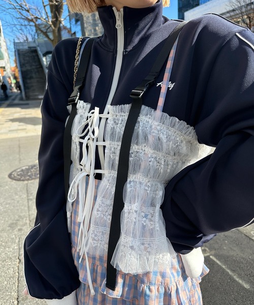 Alley by w closet（アリーバイダブルクローゼット）の「【Alley】ハイネックパイピングジャージ（その他アウター・レディース・ネイビー/ピンク・FREE）」の17枚目の写真