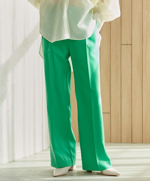 VIS(ビス)の「美HITワンタックストレートパンツ【洗える】(スラックス・レディース・ベージュ/ネイビー/グレー/グリーン・S/M)」の1枚目の写真