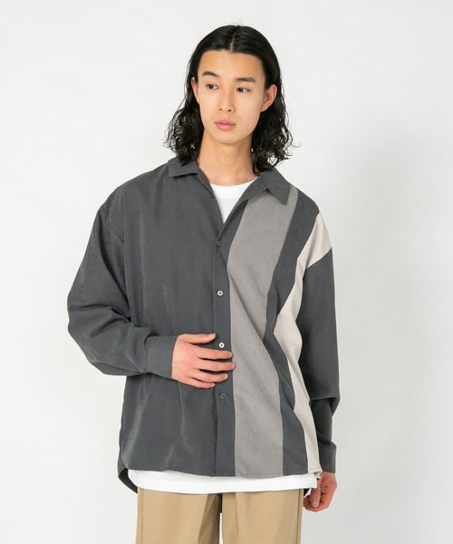 Blue Standard (ブルースタンダード)の「【BLUE STANDARD/ブルースタンダード】 フェイクスエード 無地 切り替えシャツ Tシャツ 2点セット(シャツ/ブラウス・メンズ・スミクロ/ダークブルー/ライトベージュ・MEDIUM/LARGE/X-LARGE)」の1枚目の写真