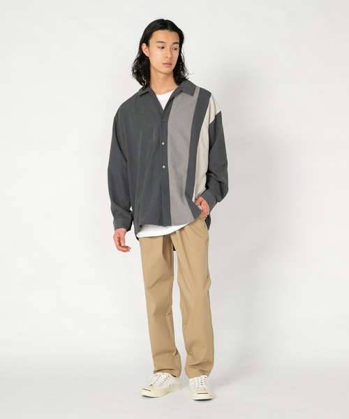 Blue Standard (ブルースタンダード)の「【BLUE STANDARD/ブルースタンダード】 フェイクスエード 無地 切り替えシャツ Tシャツ 2点セット(シャツ/ブラウス・メンズ・スミクロ/ダークブルー/ライトベージュ・MEDIUM/LARGE/X-LARGE)」の8枚目の写真