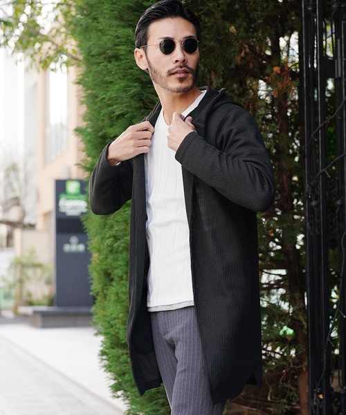 jiggys shop（ジギーズショップ）の「ジャガードニットフーディガン（カーディガン/ボレロ・メンズ・ブラック/チャコールグレー・MEDIUM/LARGE/X-LARGE）」の2枚目の写真