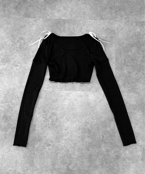 jiasecond.】リボンクロップドメロウトップス / リブ カットソー