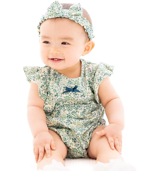 birthday party(バースデイパーティー)の「【お揃い】天竺ペイズリー花プリントボディミニ(70~80cm)(ロンパース・キッズ・ピンク系その他/グリーン系その他・80cm/70cm)」の1枚目の写真