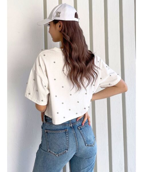 GYDA（ジェイダ）の「VIBINビジュースタッズショートTシャツ（Tシャツ/カットソー・レディース・オフホワイト/ブラック/ライム・FREE）」の18枚目の写真