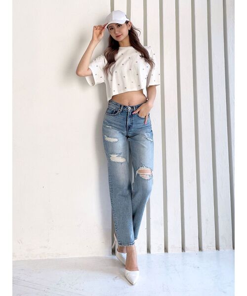 GYDA（ジェイダ）の「VIBINビジュースタッズショートTシャツ（Tシャツ/カットソー・レディース・オフホワイト/ブラック/ライム・FREE）」の19枚目の写真