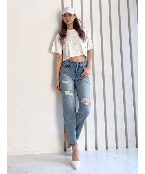 GYDA（ジェイダ）の「VIBINビジュースタッズショートTシャツ（Tシャツ/カットソー・レディース・オフホワイト/ブラック/ライム・FREE）」の20枚目の写真