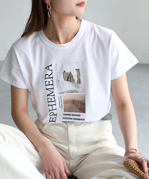 Riberry(リベリー)の「EPHEMERAフォトコンパクトTシャツ(Tシャツ/カットソー・レディース・ブラック/オフホワイト・FREE)」の1枚目の写真