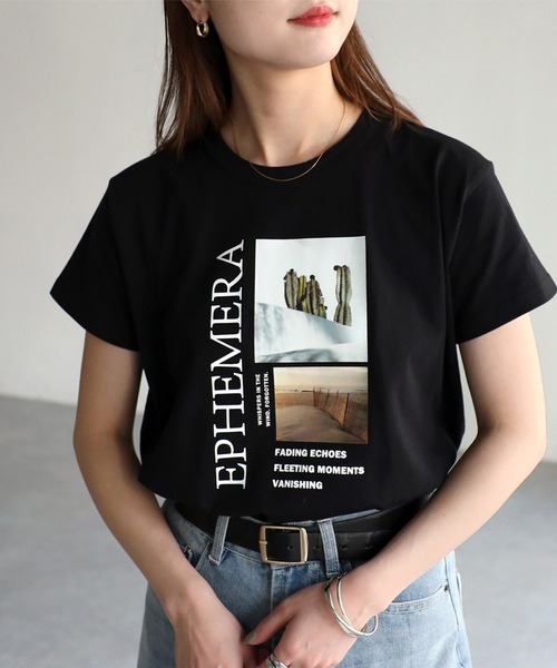 Riberry(リベリー)の「EPHEMERAフォトコンパクトTシャツ(Tシャツ/カットソー・レディース・ブラック/オフホワイト・FREE)」の2枚目の写真