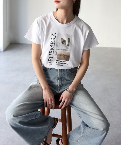 Riberry(リベリー)の「EPHEMERAフォトコンパクトTシャツ(Tシャツ/カットソー・レディース・ブラック/オフホワイト・FREE)」の3枚目の写真