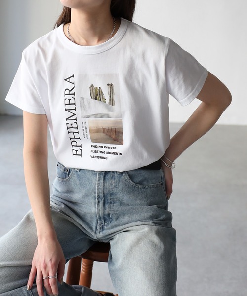Riberry(リベリー)の「EPHEMERAフォトコンパクトTシャツ(Tシャツ/カットソー・レディース・ブラック/オフホワイト・FREE)」の4枚目の写真