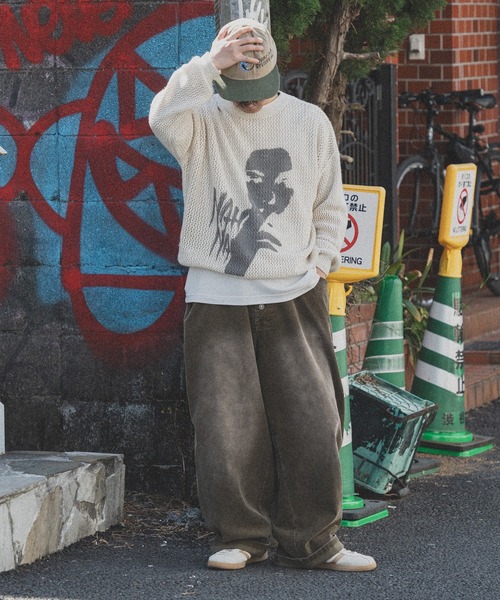 kutir(クティール)の「【低身長だからカッコよく着こなせるアイテム】グラフィックメッシュニット(ニット/セーター・メンズ・ブラック/アイボリー/ライトグレー・SMALL/MEDIUM)」の6枚目の写真