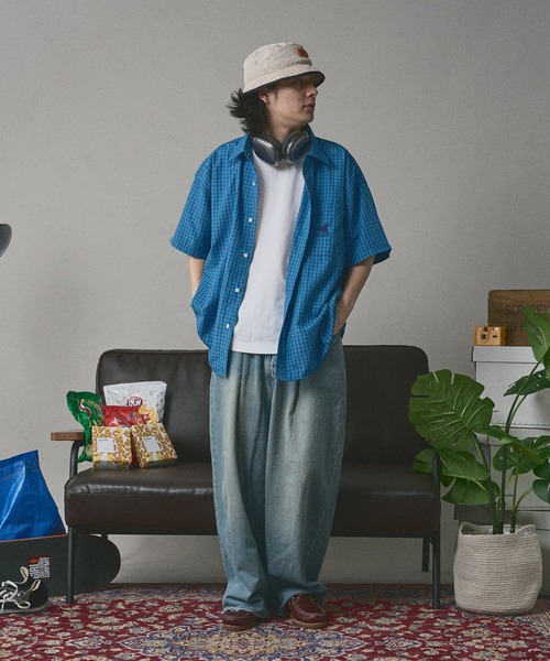 kutir(クティール)の「ロゴ刺繍ビックチェックシャツ(シャツ/ブラウス・メンズ・ライトブルー/ブルー・MEDIUM/LARGE)」の5枚目の写真