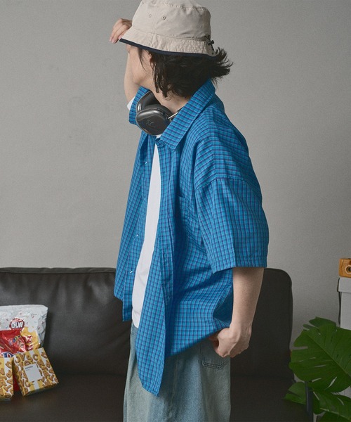 kutir(クティール)の「ロゴ刺繍ビックチェックシャツ(シャツ/ブラウス・メンズ・ライトブルー/ブルー・MEDIUM/LARGE)」の8枚目の写真