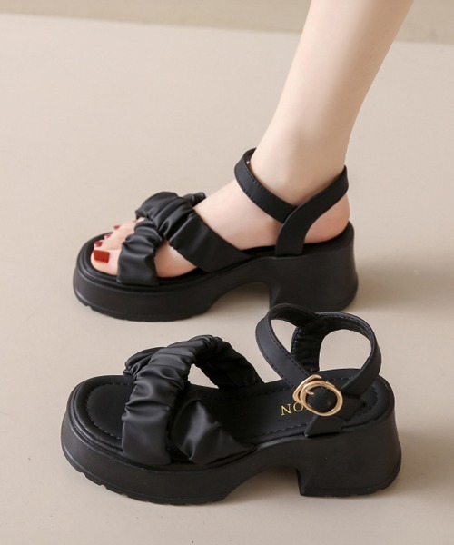 厚底サンダル太ヒールクロスベルト夏