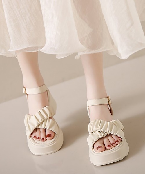 厚底サンダル太ヒールクロスベルト夏