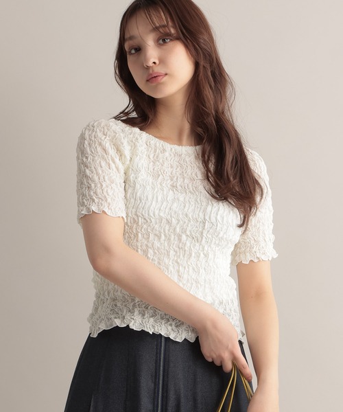 Andemiu(アンデミュウ)の「シャーリングカットT125016(Tシャツ/カットソー・レディース・ブラック/ピンク/オフホワイト・FREE)」の2枚目の写真