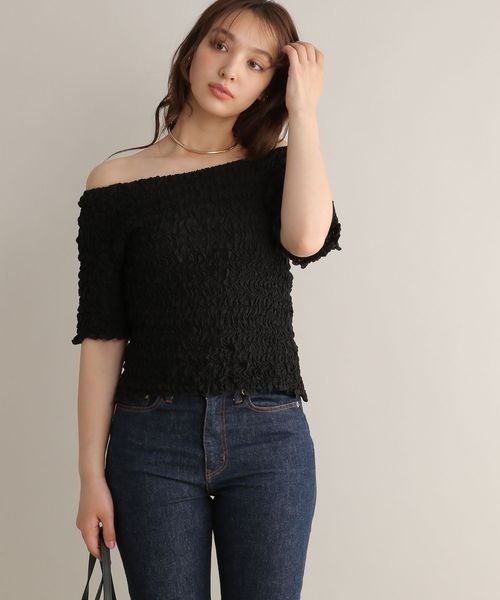 Andemiu(アンデミュウ)の「シャーリングカットT125016(Tシャツ/カットソー・レディース・ブラック/ピンク/オフホワイト・FREE)」の3枚目の写真