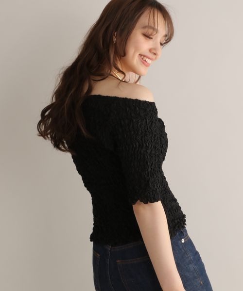 Andemiu(アンデミュウ)の「シャーリングカットT125016(Tシャツ/カットソー・レディース・ブラック/ピンク/オフホワイト・FREE)」の14枚目の写真