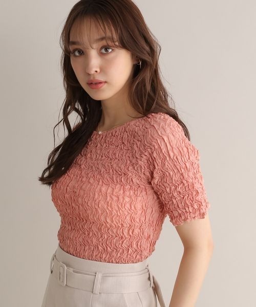 Andemiu(アンデミュウ)の「シャーリングカットT125016(Tシャツ/カットソー・レディース・ブラック/ピンク/オフホワイト・FREE)」の17枚目の写真