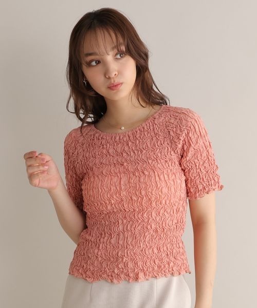 Andemiu(アンデミュウ)の「シャーリングカットT125016(Tシャツ/カットソー・レディース・ブラック/ピンク/オフホワイト・FREE)」の19枚目の写真