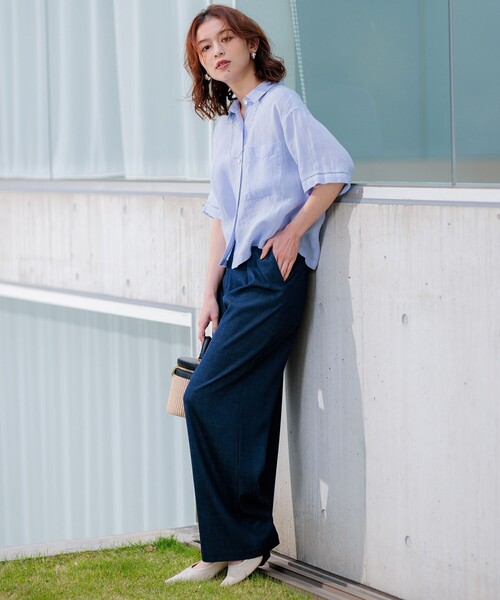 36号　23区【洗える】デニムライクシャンブレー ワイドパンツ デニムライクシャンブレー ワイドパンツ / 23区 | ファッション