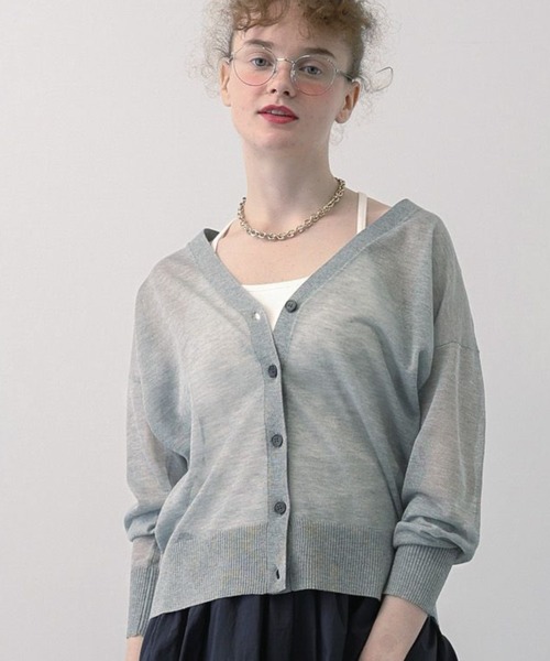 saloon（サルーン）の「SALOON(サルーン)/シアーVネックラメカーディガン【手洗い可】長袖（カーディガン/ボレロ・レディース・ブラック/ホワイト/グレー・FREE）」の3枚目の写真