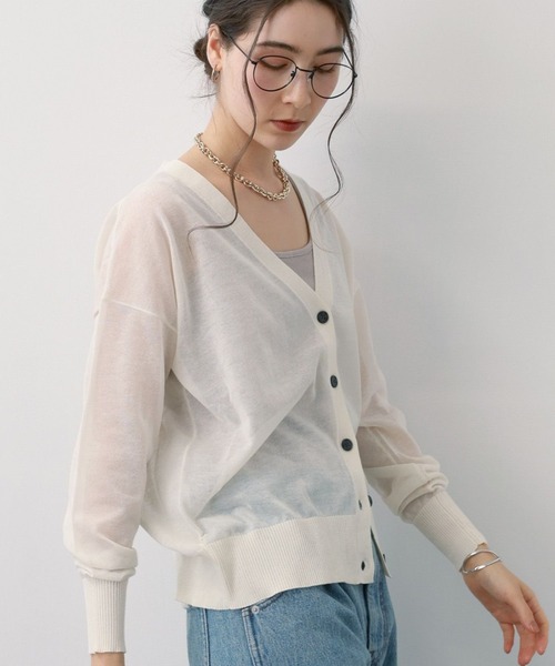 saloon（サルーン）の「SALOON(サルーン)/シアーVネックラメカーディガン【手洗い可】長袖（カーディガン/ボレロ・レディース・ブラック/ホワイト/グレー・FREE）」の2枚目の写真