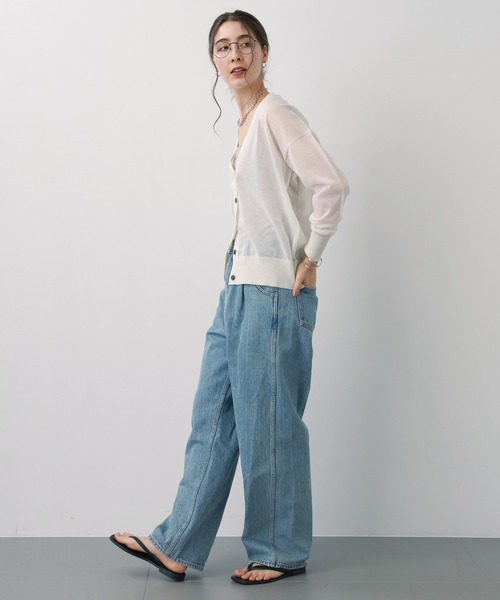 saloon（サルーン）の「SALOON(サルーン)/シアーVネックラメカーディガン【手洗い可】長袖（カーディガン/ボレロ・レディース・ブラック/ホワイト/グレー・FREE）」の4枚目の写真