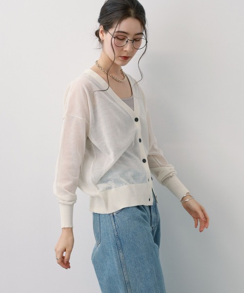 saloon（サルーン）の「SALOON(サルーン)/シアーVネックラメカーディガン【手洗い可】長袖（カーディガン/ボレロ・レディース・ブラック/ホワイト/グレー・FREE）」の20枚目の写真