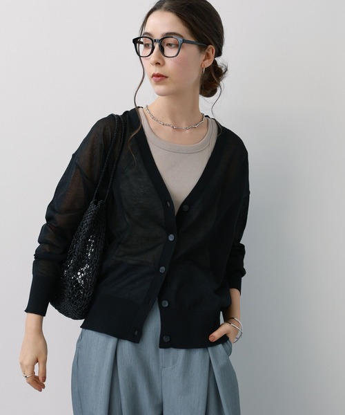 saloon（サルーン）の「SALOON(サルーン)/シアーVネックラメカーディガン【手洗い可】長袖（カーディガン/ボレロ・レディース・ブラック/ホワイト/グレー・FREE）」の17枚目の写真