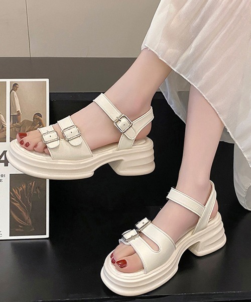 Miniministore(ミニミニストア)の「厚底サンダル レディース ベルトサンダル(サンダル・レディース・ブラック/アイボリー・24.5cm/24.0cm/23.0cm/23.5cm/22.5cm)」の1枚目の写真