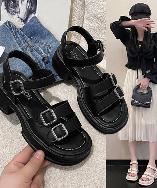 Miniministore(ミニミニストア)の「厚底サンダル レディース ベルトサンダル(サンダル・レディース・ブラック/アイボリー・24.5cm/24.0cm/23.0cm/23.5cm/22.5cm)」の3枚目の写真