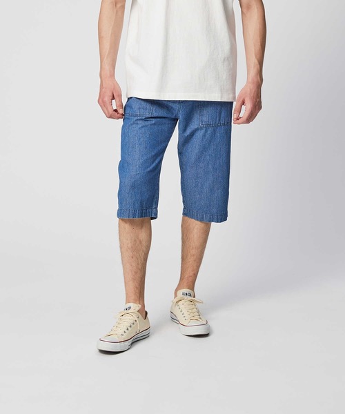 Right-on（ライトオン）の「デニムリブクロップド（デニムパンツ・メンズ・ダークインディゴブルー/ライトインディゴブルー/オフホワイト・S/M/L/XL）」の2枚目の写真