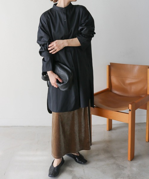 select MOCA by son（セレクトモカバイソン）の「ベロアIラインロングスカート【スタイルアップ】（スカート・レディース・ブラック/カーキ/グレー/スモークグレー・SMALL/MEDIUM/LARGE）」の12枚目の写真