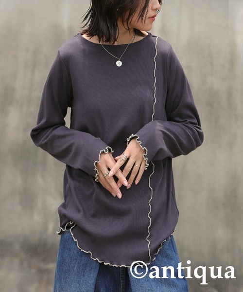 antiqua（アンティカ）の「リブメロウトップス（Tシャツ/カットソー・レディース・ホワイト/ブルー/ダークグレー/ブラック・ONESIZE）」の3枚目の写真