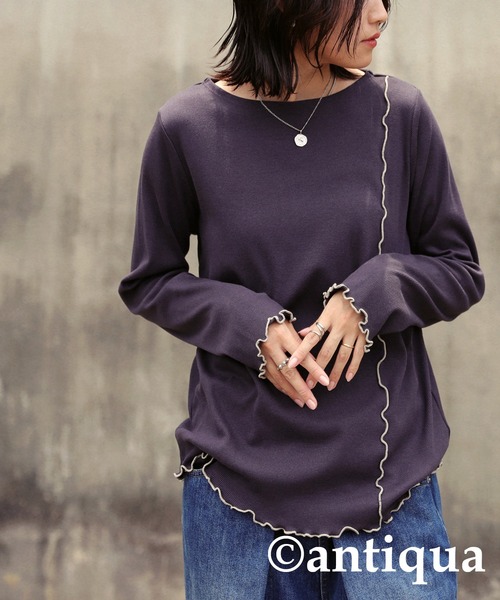 antiqua（アンティカ）の「リブメロウトップス（Tシャツ/カットソー・レディース・ホワイト/ブルー/ダークグレー/ブラック・ONESIZE）」の16枚目の写真