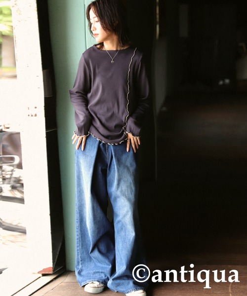 antiqua（アンティカ）の「リブメロウトップス（Tシャツ/カットソー・レディース・ホワイト/ブルー/ダークグレー/ブラック・ONESIZE）」の18枚目の写真