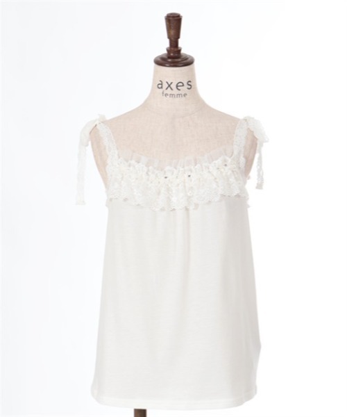 axes femme（アクシーズファム）の「肩リボンレースフリルインナー（タンクトップ・レディース・ミント/ブラック/ホワイト・FREE）」の4枚目の写真