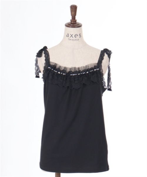 axes femme（アクシーズファム）の「肩リボンレースフリルインナー（タンクトップ・レディース・ミント/ブラック/ホワイト・FREE）」の12枚目の写真