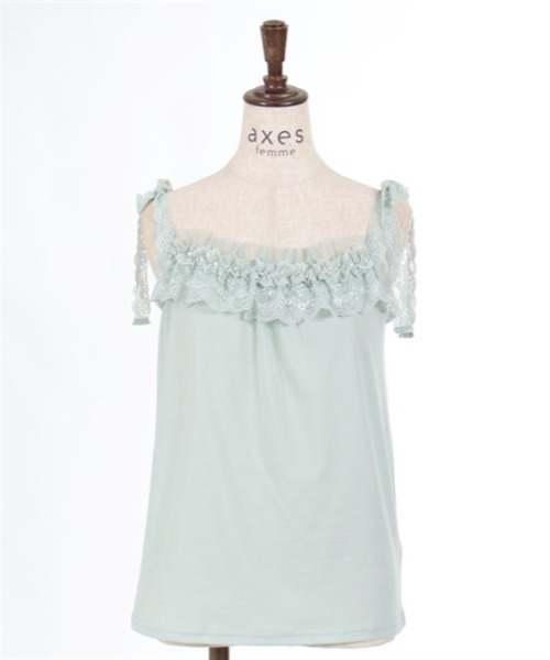 axes femme（アクシーズファム）の「肩リボンレースフリルインナー（タンクトップ・レディース・ミント/ブラック/ホワイト・FREE）」の20枚目の写真