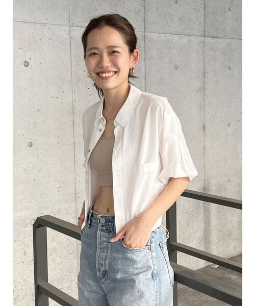 Ungrid（アングリッド）の「シアービッグハーフスリーブシャツ（シャツ/ブラウス・レディース・ピンク/イエロー/オフホワイト・FREE）」の6枚目の写真