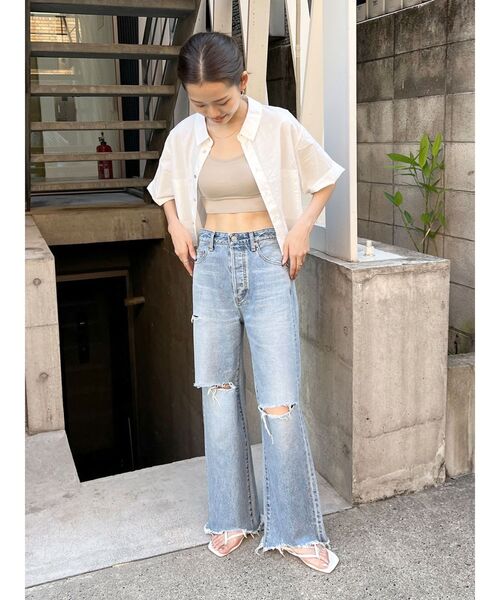 Ungrid（アングリッド）の「シアービッグハーフスリーブシャツ（シャツ/ブラウス・レディース・ピンク/イエロー/オフホワイト・FREE）」の7枚目の写真