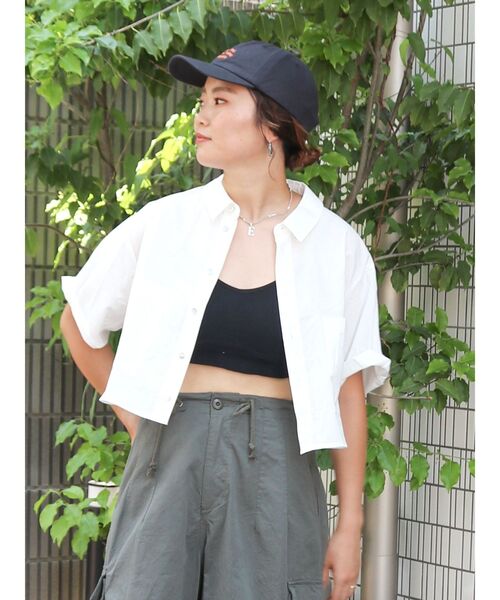 Ungrid（アングリッド）の「シアービッグハーフスリーブシャツ（シャツ/ブラウス・レディース・ピンク/イエロー/オフホワイト・FREE）」の9枚目の写真