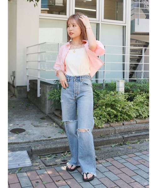 Ungrid（アングリッド）の「シアービッグハーフスリーブシャツ（シャツ/ブラウス・レディース・ピンク/イエロー/オフホワイト・FREE）」の15枚目の写真