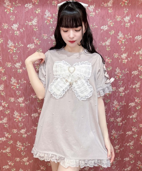 ROJITA（ロジータ）の「リボンデザインビッグTシャツ（Tシャツ/カットソー・レディース・ホワイト/ブラック/ピンク・FREE）」の2枚目の写真