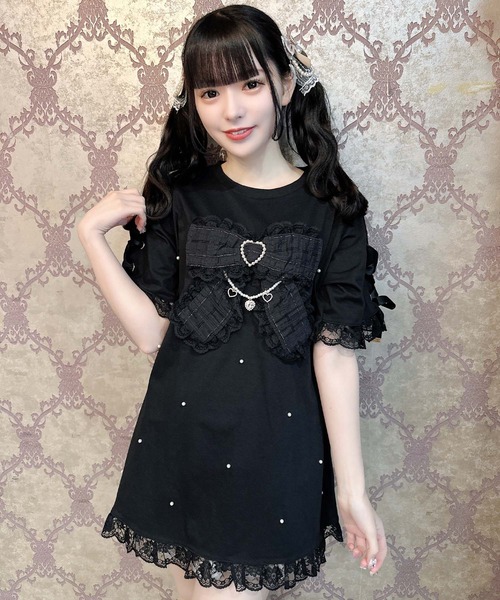 ROJITA（ロジータ）の「リボンデザインビッグTシャツ（Tシャツ/カットソー・レディース・ホワイト/ブラック/ピンク・FREE）」の3枚目の写真
