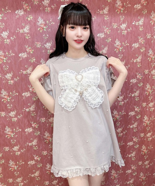 ROJITA（ロジータ）の「リボンデザインビッグTシャツ（Tシャツ/カットソー・レディース・ホワイト/ブラック/ピンク・FREE）」の4枚目の写真