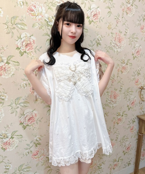 ROJITA（ロジータ）の「リボンデザインビッグTシャツ（Tシャツ/カットソー・レディース・ホワイト/ブラック/ピンク・FREE）」の9枚目の写真