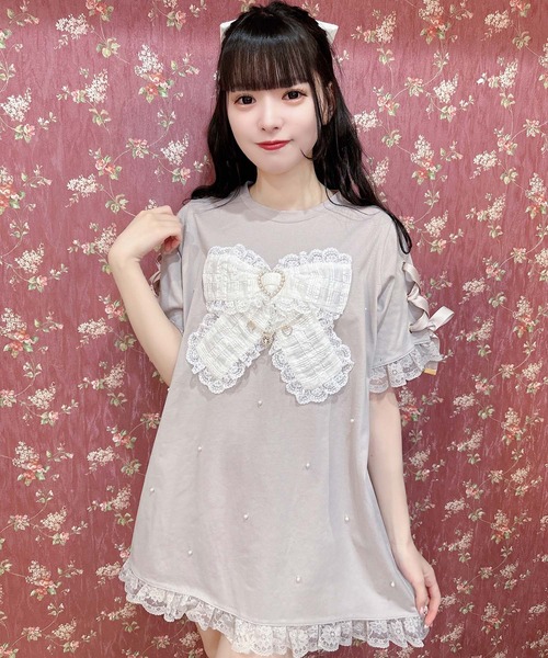 ROJITA（ロジータ）の「リボンデザインビッグTシャツ（Tシャツ/カットソー・レディース・ホワイト/ブラック/ピンク・FREE）」の6枚目の写真