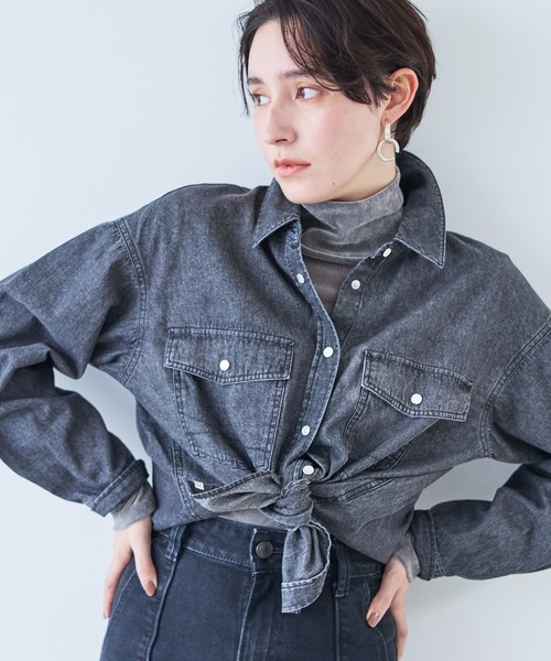 WEB限定】刺繍デニムシャツ(S ブラック): トップス｜Right-on